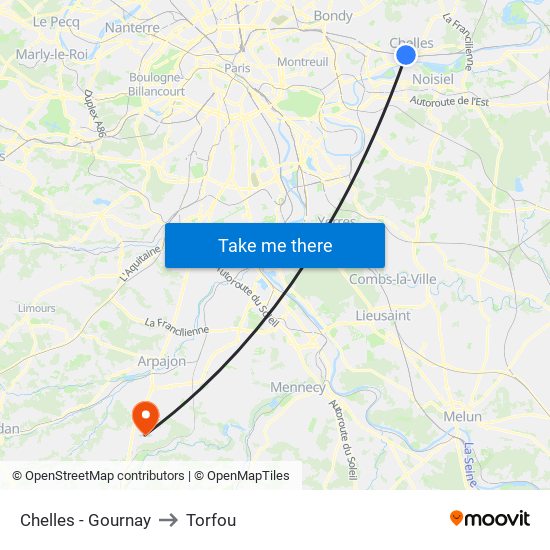 Chelles - Gournay to Torfou map
