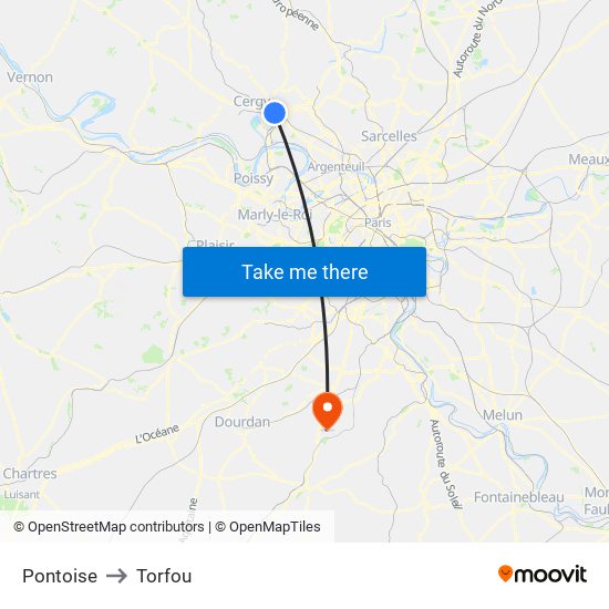 Pontoise to Torfou map