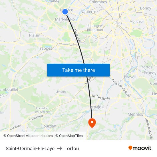 Saint-Germain-En-Laye to Torfou map
