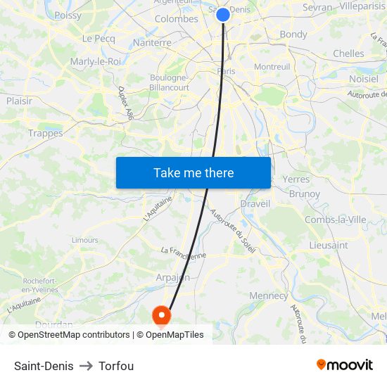Saint-Denis to Torfou map