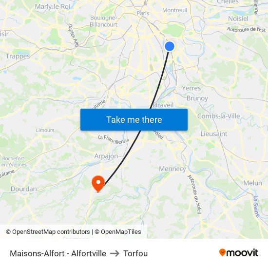 Maisons-Alfort - Alfortville to Torfou map