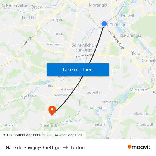 Gare de Savigny-Sur-Orge to Torfou map