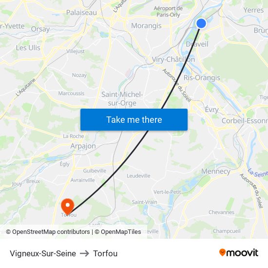 Vigneux-Sur-Seine to Torfou map