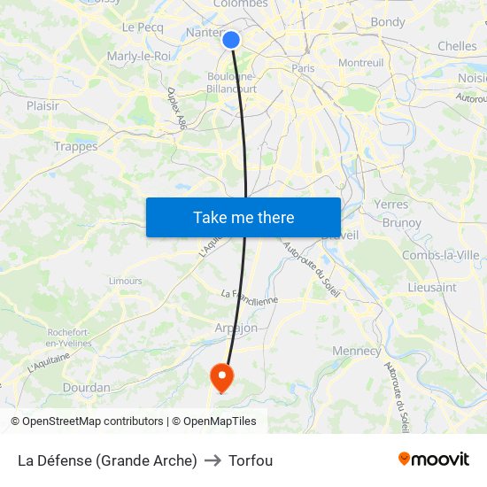 La Défense (Grande Arche) to Torfou map