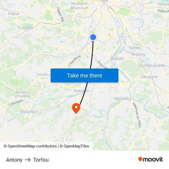 Antony to Torfou map