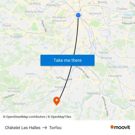 Châtelet Les Halles to Torfou map