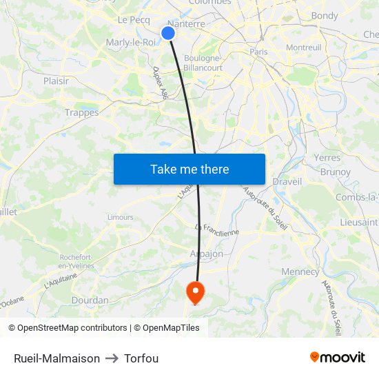 Rueil-Malmaison to Torfou map