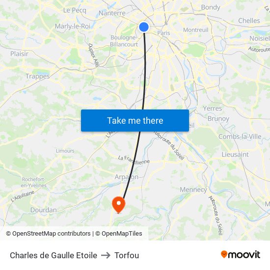 Charles de Gaulle Etoile to Torfou map