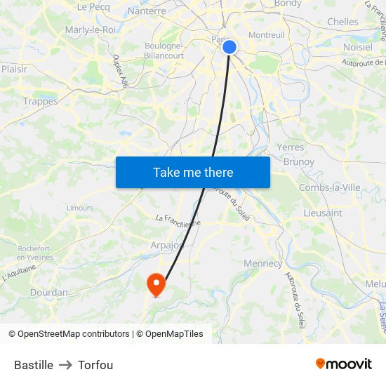 Bastille to Torfou map