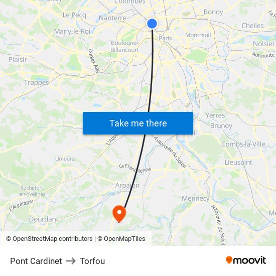 Pont Cardinet to Torfou map