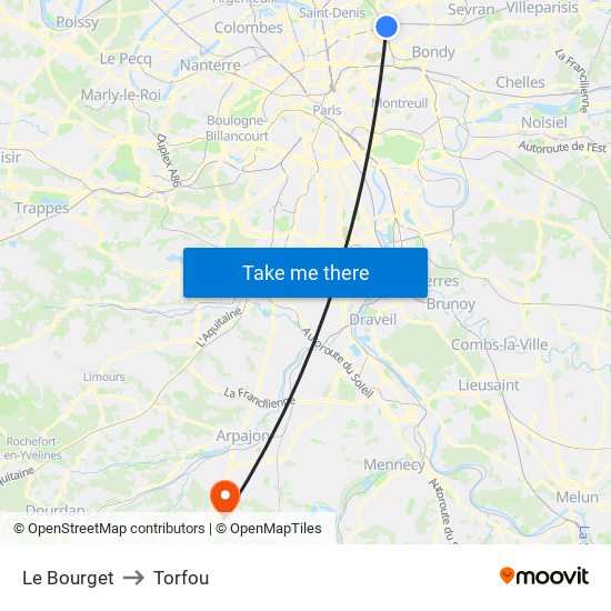 Le Bourget to Torfou map