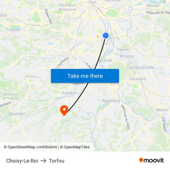 Choisy-Le-Roi to Torfou map