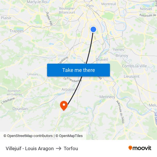 Villejuif - Louis Aragon to Torfou map