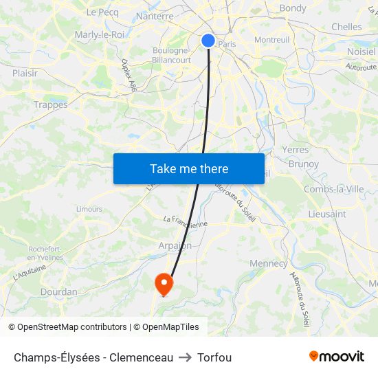 Champs-Élysées - Clemenceau to Torfou map