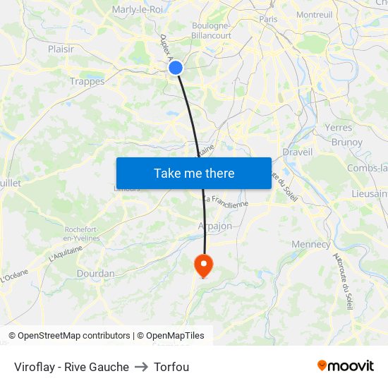 Viroflay - Rive Gauche to Torfou map