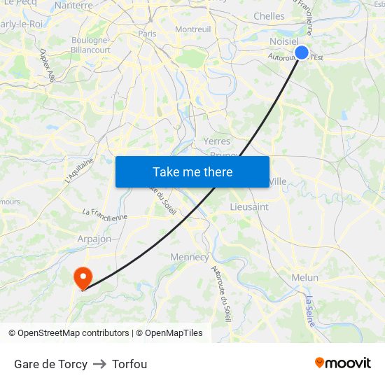 Gare de Torcy to Torfou map