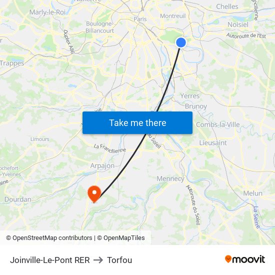 Joinville-Le-Pont RER to Torfou map