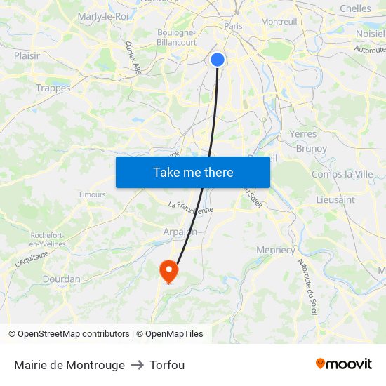 Mairie de Montrouge to Torfou map