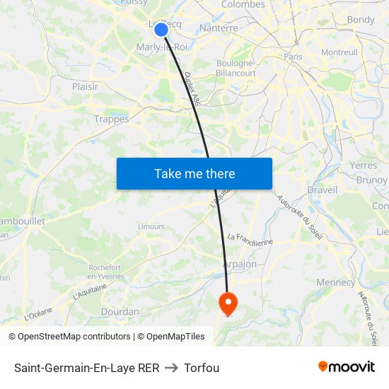 Saint-Germain-En-Laye RER to Torfou map