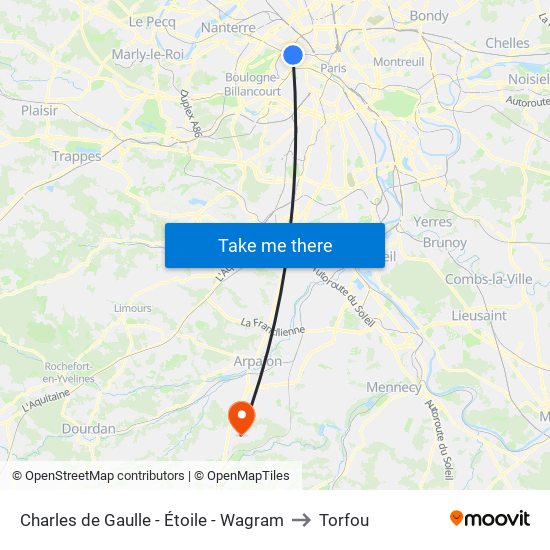 Charles de Gaulle - Étoile - Wagram to Torfou map