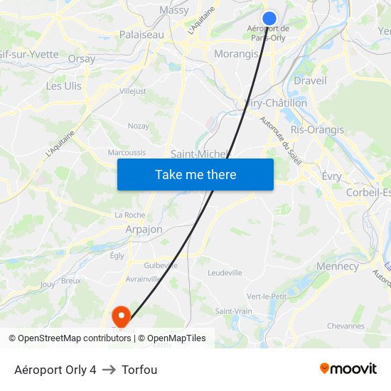 Aéroport Orly 4 to Torfou map