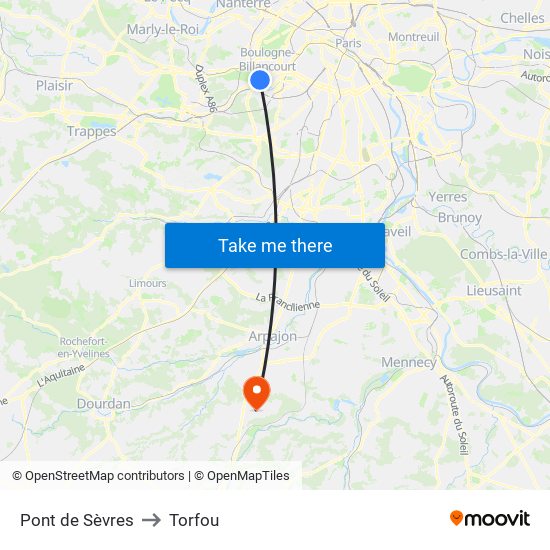 Pont de Sèvres to Torfou map