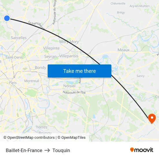 Baillet-En-France to Touquin map
