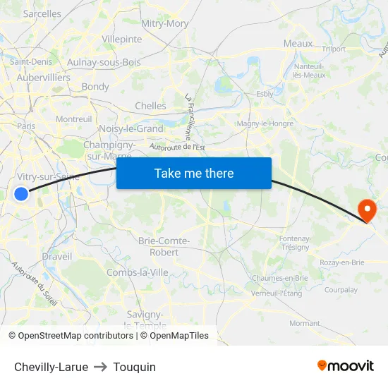 Chevilly-Larue to Touquin map