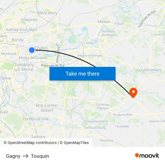 Gagny to Touquin map