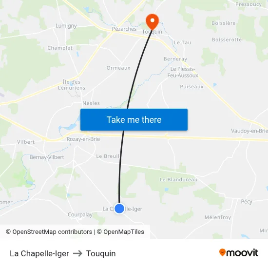 La Chapelle-Iger to Touquin map