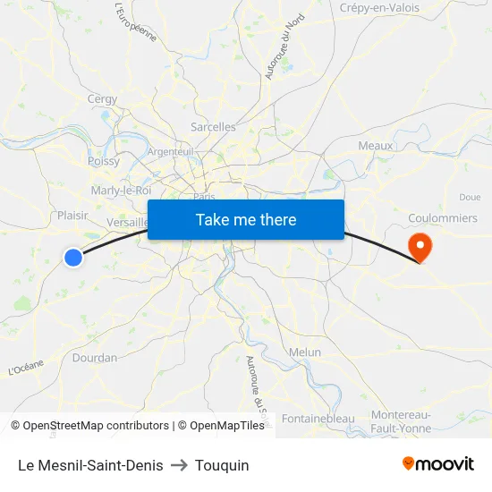 Le Mesnil-Saint-Denis to Touquin map