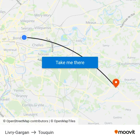 Livry-Gargan to Touquin map