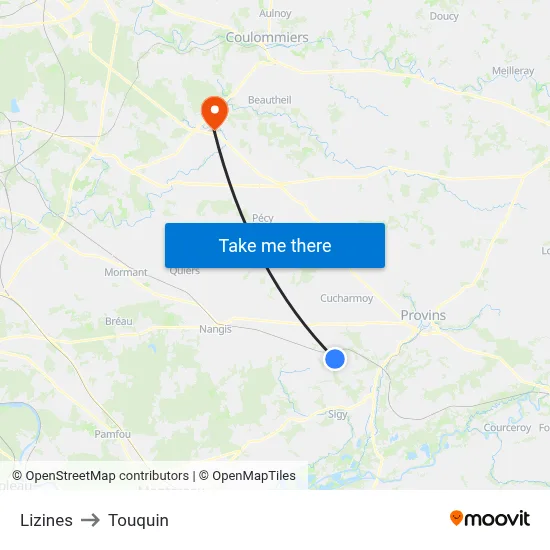 Lizines to Touquin map