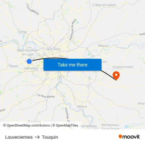 Louveciennes to Touquin map