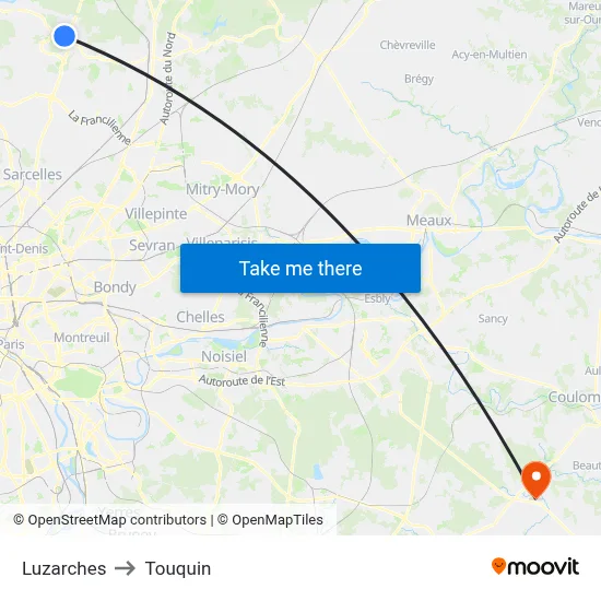 Luzarches to Touquin map