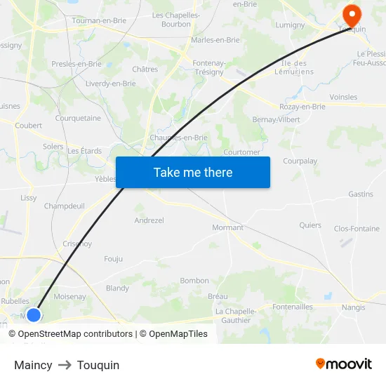 Maincy to Touquin map