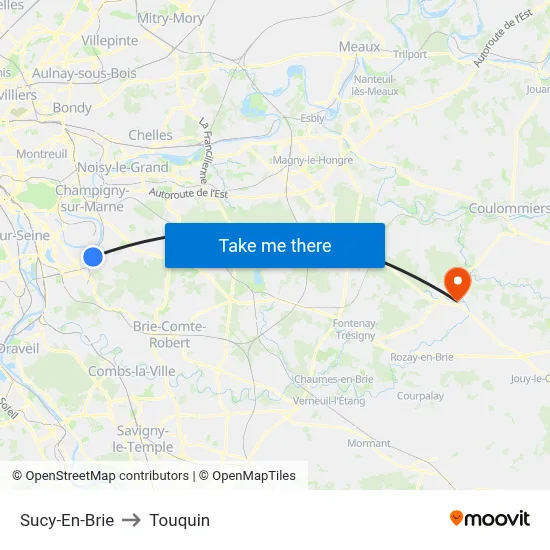 Sucy-En-Brie to Touquin map