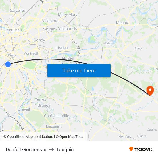 Denfert-Rochereau to Touquin map