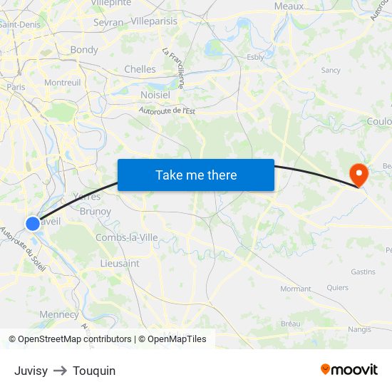 Juvisy to Touquin map