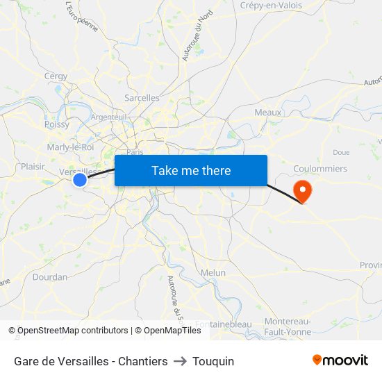 Gare de Versailles - Chantiers to Touquin map