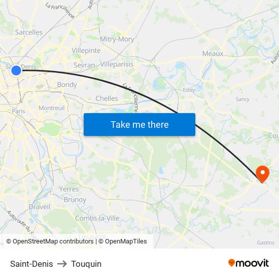 Saint-Denis to Touquin map
