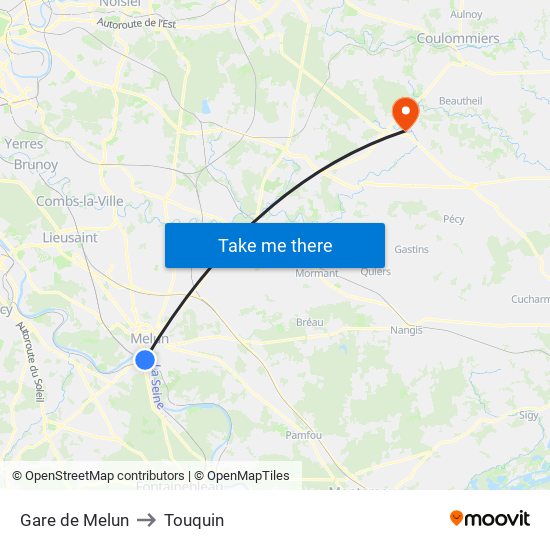 Gare de Melun to Touquin map