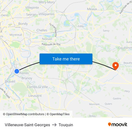 Villeneuve-Saint-Georges to Touquin map