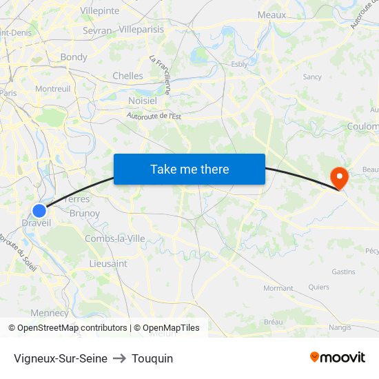 Vigneux-Sur-Seine to Touquin map