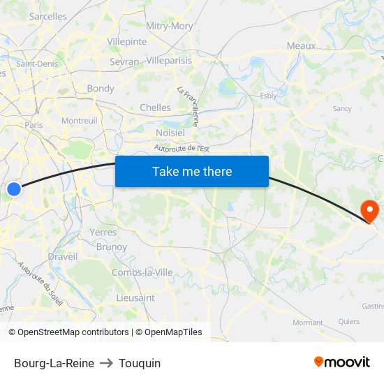 Bourg-La-Reine to Touquin map