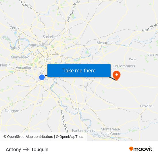 Antony to Touquin map