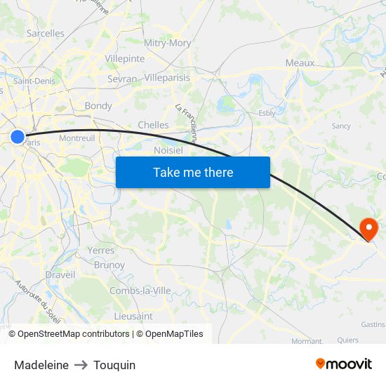 Madeleine to Touquin map