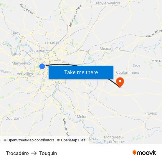 Trocadéro to Touquin map
