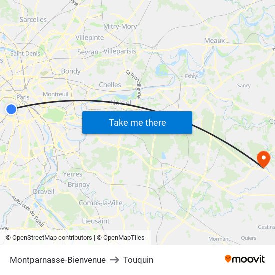Montparnasse-Bienvenue to Touquin map