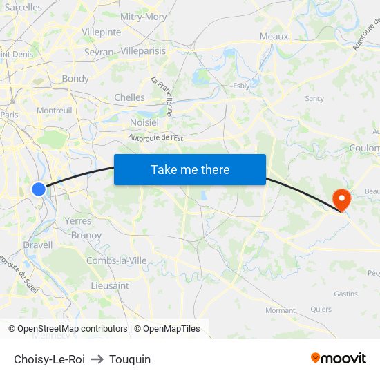 Choisy-Le-Roi to Touquin map